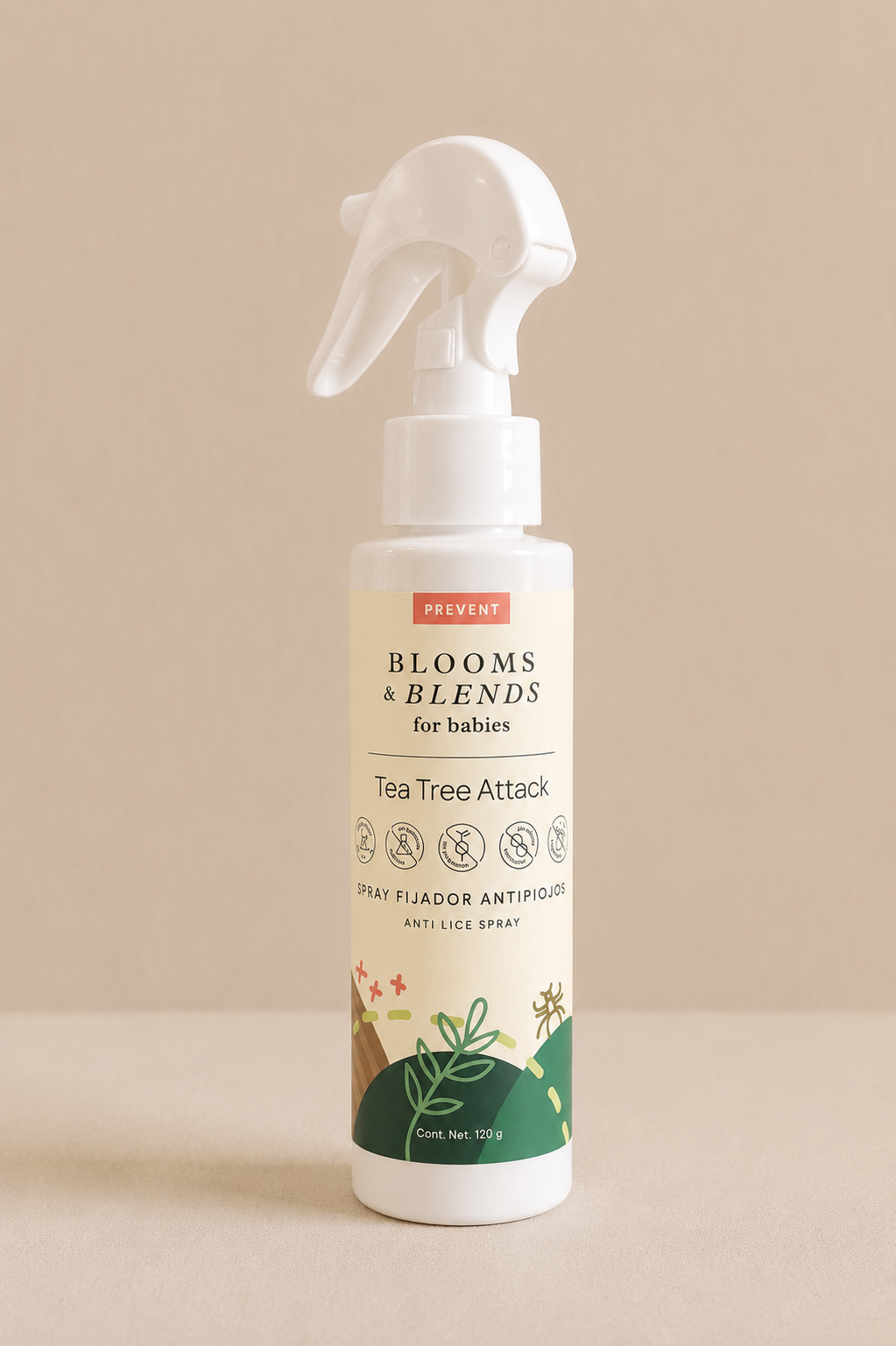 Tea Tree Attack — spray fijador antipiojos